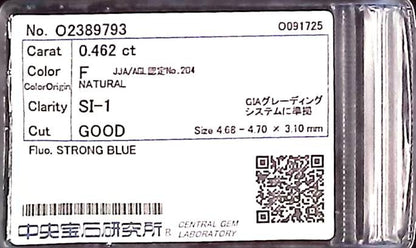 0.462ct F SI-1 GOOD/GD/GD STRONG BLUE NATURAL 4.68-4.70X3.10mm Diamond Loose