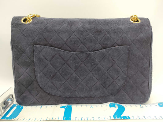 CHANEL Matelasse 28 Double Flap Double Chain Gold Hardware Black/Suede Shoulder Bag