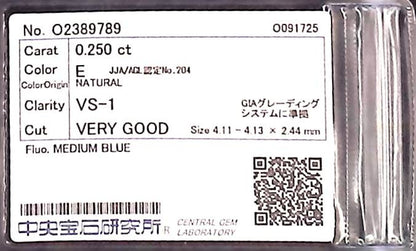 0.250ct E VS-1 VERY GOOD/VG/GD MEDIUM BLUE NATURAL 4.11-4.13X2.44mm Diamond Loose