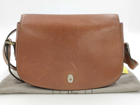 Dior Old Dior Leather Shoulder Bag, Brown Leather, Flap Stuck, Difficult to Open/Close