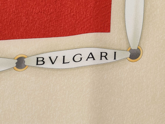 BVLGARI Balloon Print Silk Scarf Black x Yellow Scarf