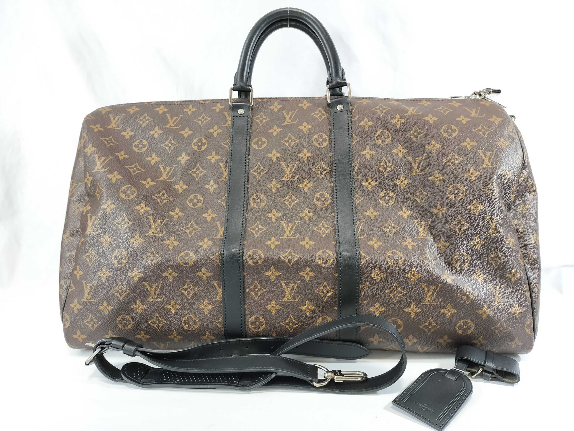 LOUIS VUITTON Monogram Macassar Keepall 55 Bandoli Boston Bag