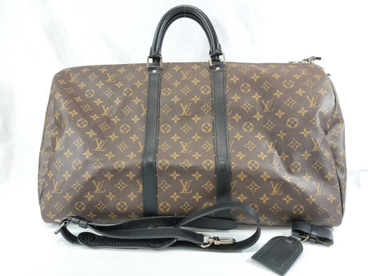 LOUIS VUITTON Monogram Macassar Keepall 55 Bandoli Boston Bag