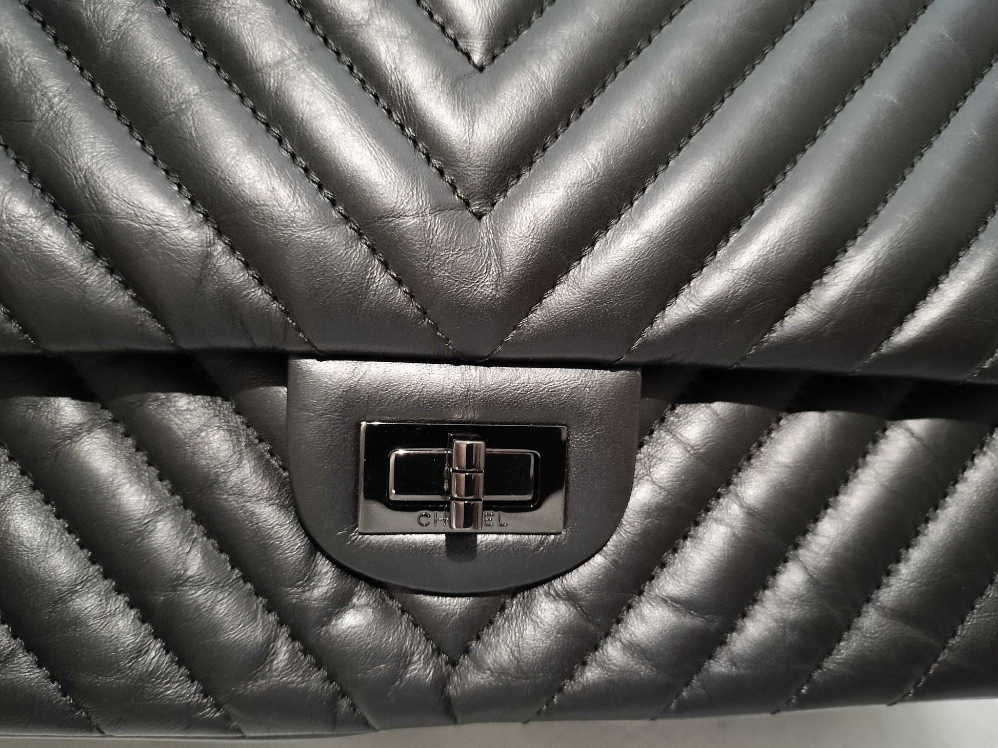 CHANEL So Black Chevron 2.55 Double Flap Shoulder Bag