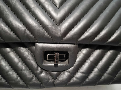 CHANEL So Black Chevron 2.55 Double Flap Shoulder Bag