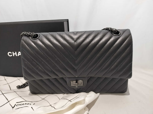 CHANEL So Black Chevron 2.55 Double Flap Shoulder Bag