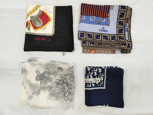 Dior, Fendi, Ferragamo, Celine scarf set of 4