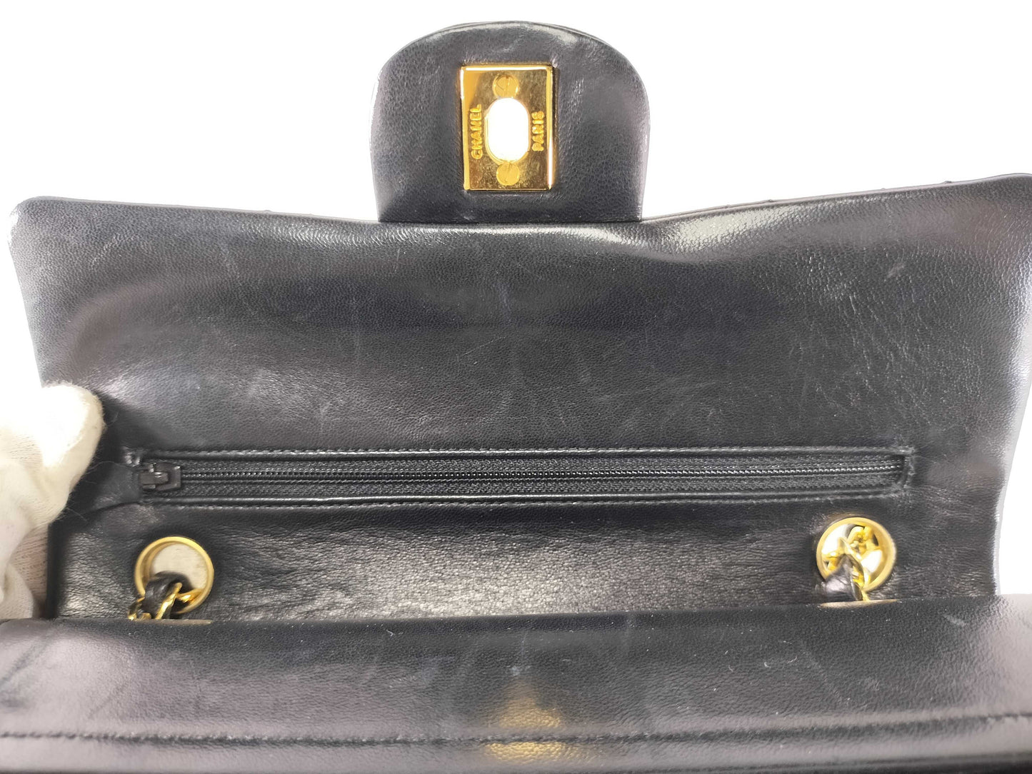 CHANEL Lambskin Double Flap Chain Shoulder Bag