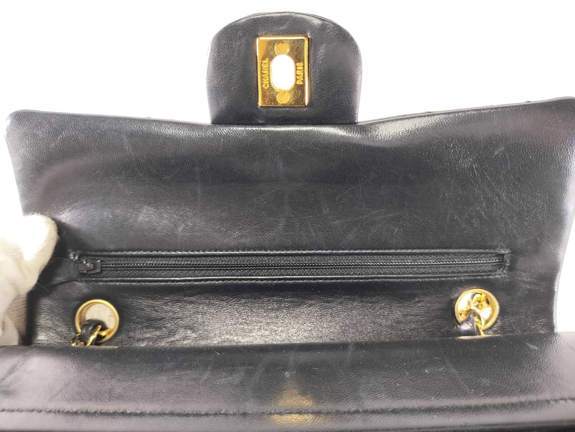 CHANEL Lambskin Double Flap Chain Shoulder Bag