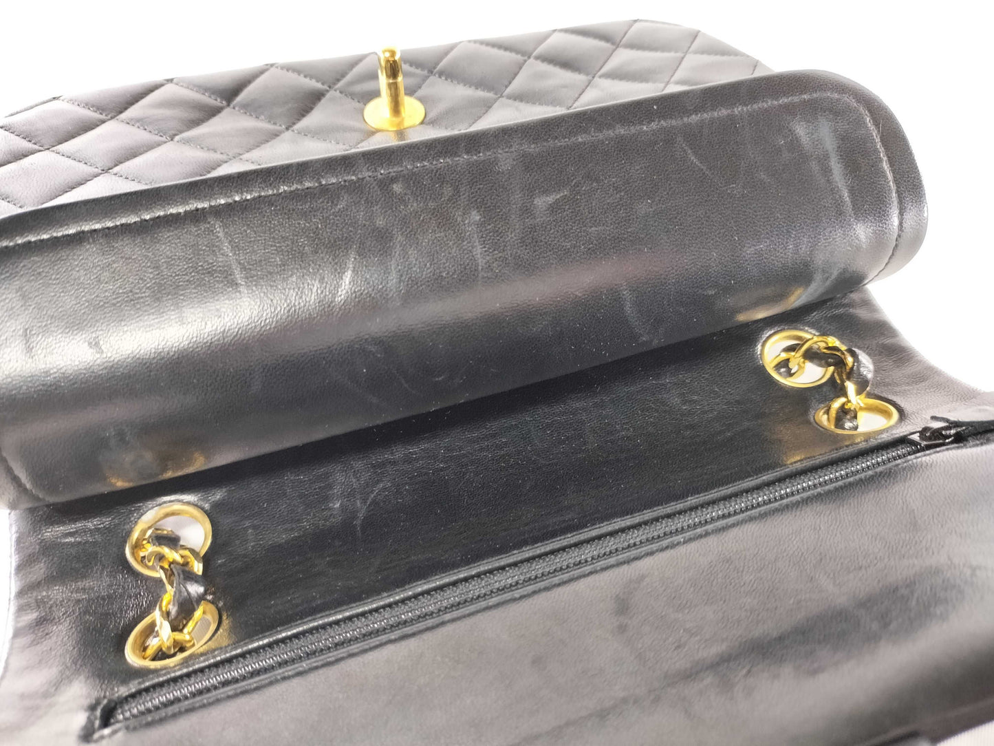 CHANEL Lambskin Double Flap Chain Shoulder Bag