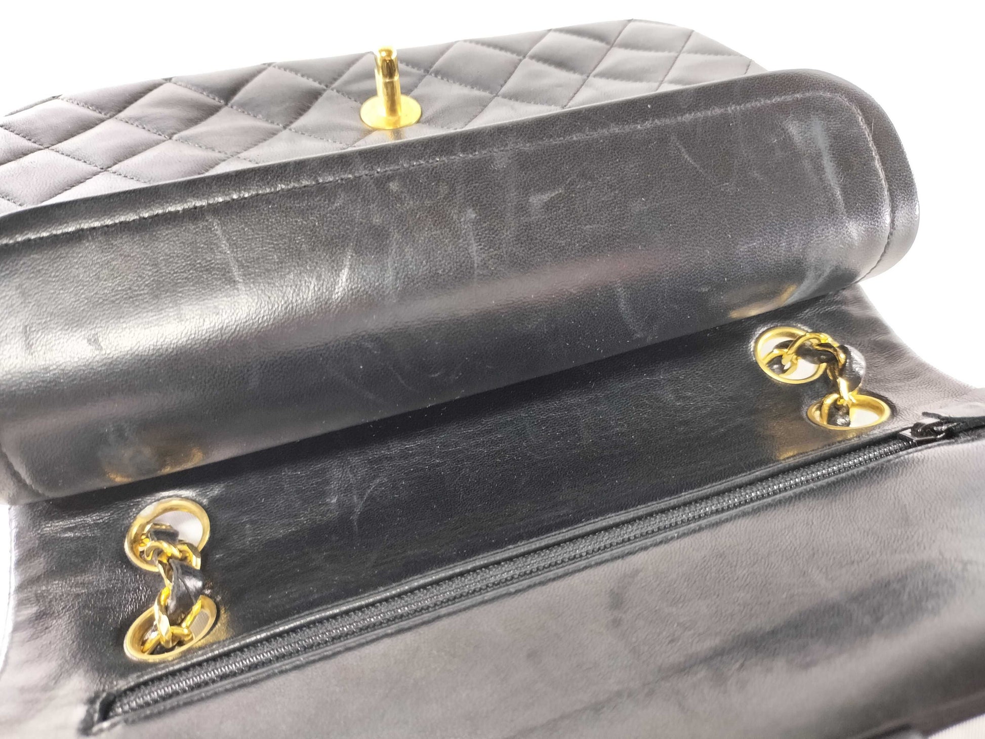 CHANEL Lambskin Double Flap Chain Shoulder Bag