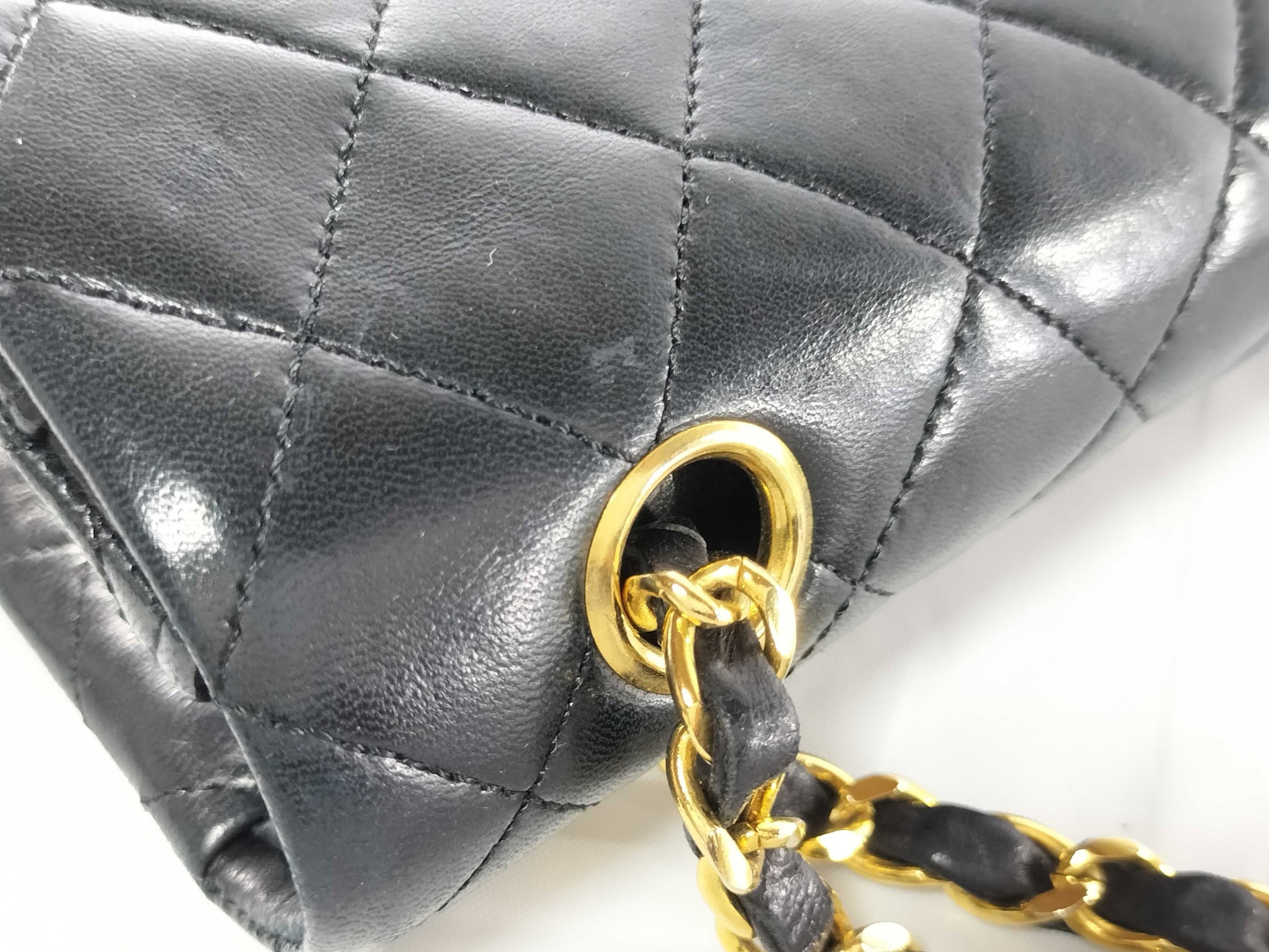 CHANEL Lambskin Double Flap Chain Shoulder Bag
