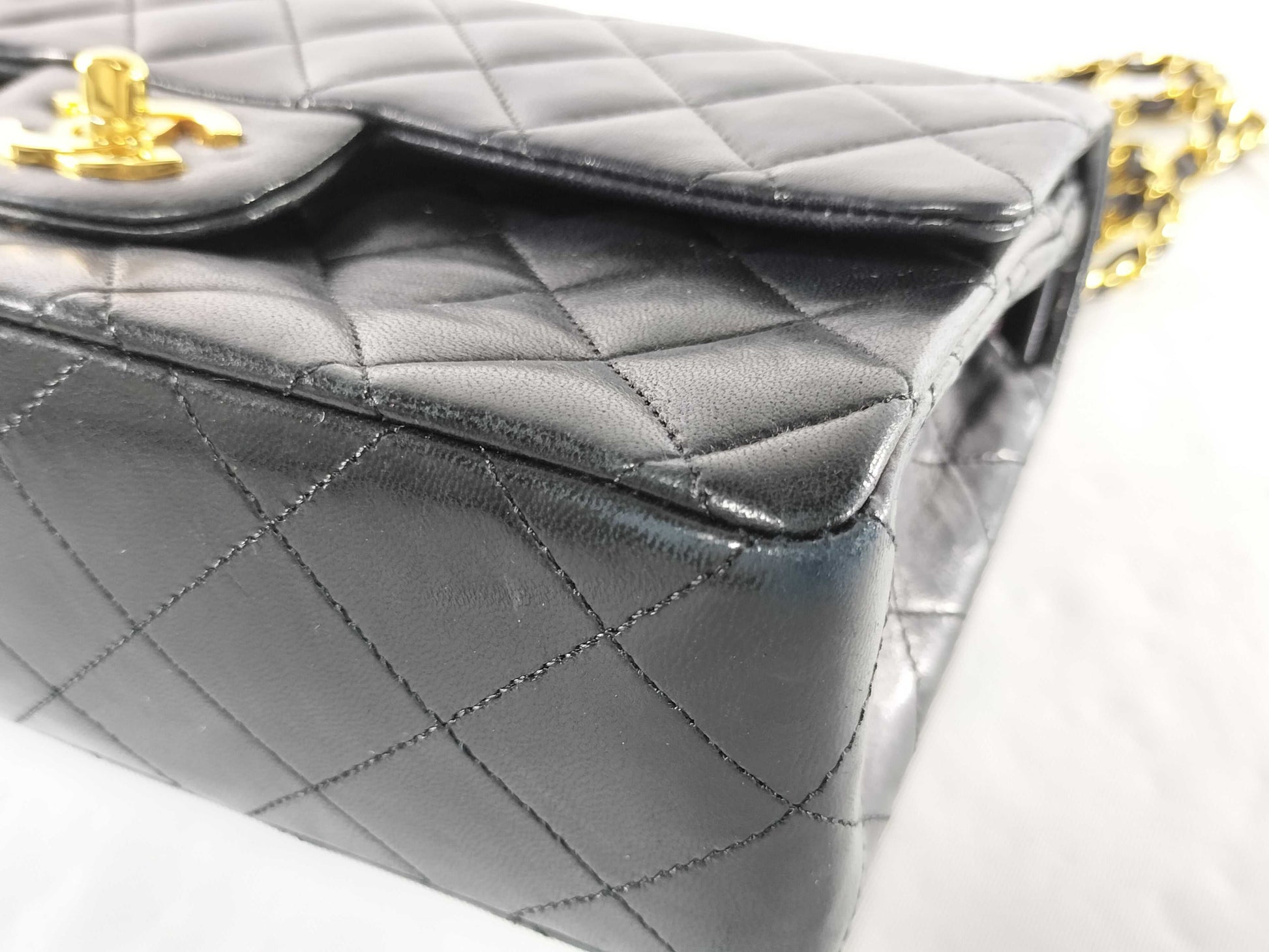 CHANEL Lambskin Double Flap Chain Shoulder Bag