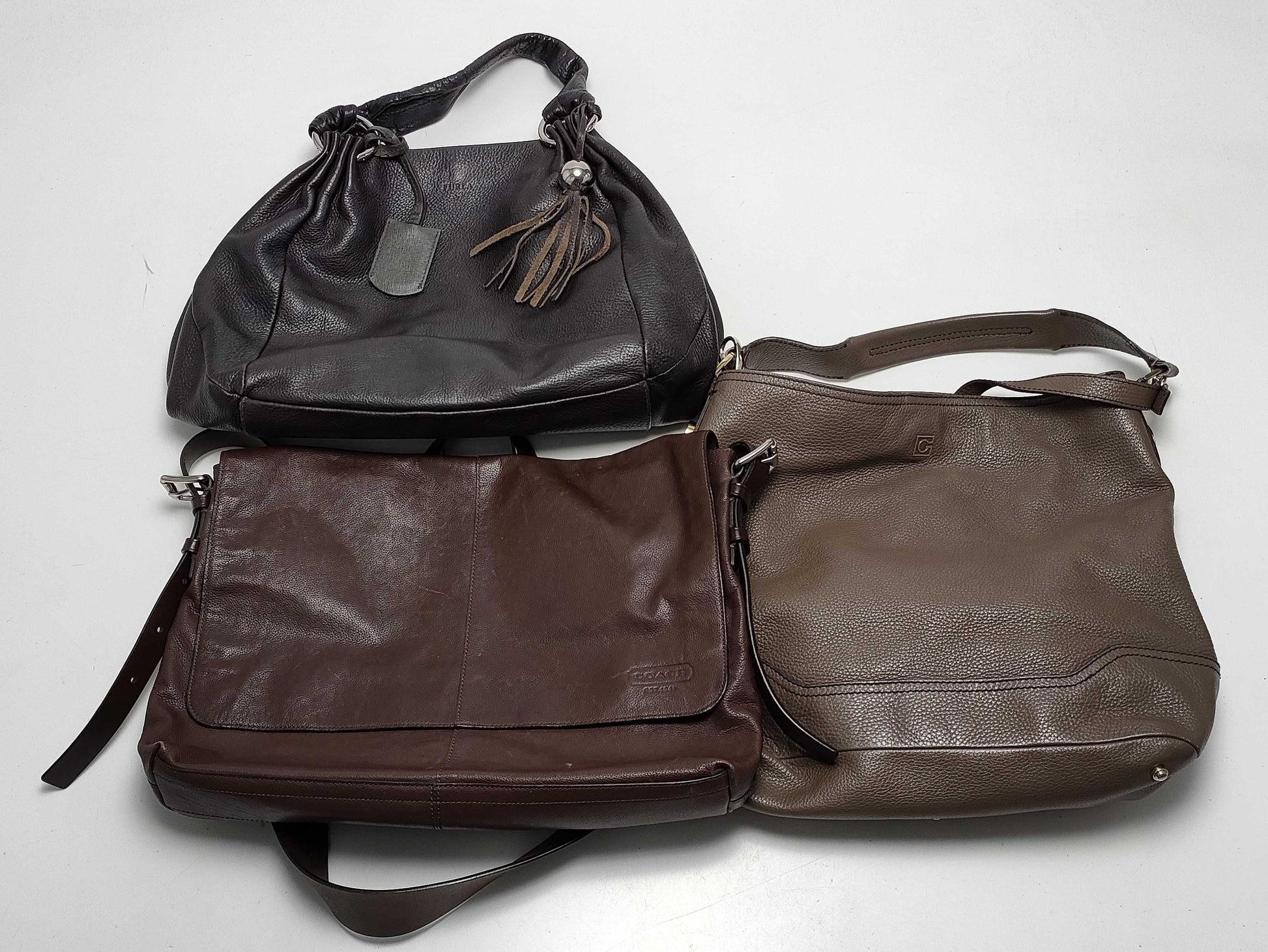 FURLA 3-piece leather bag set: Gherardini, Furla, and Coach shoulder bag