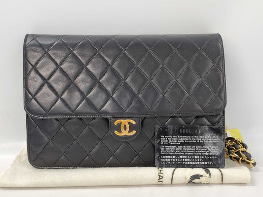 CHANEL Lambskin Single Flap Shoulder Bag with Repaired G 