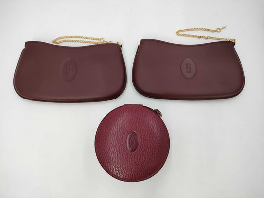 Cartier Jewelry Case Pouch Must Line Bordeaux 3-Piece Set