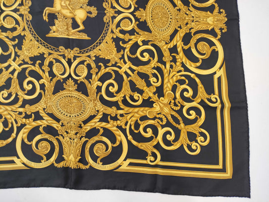 HERMES Carre Black LES TUILERIES Scarf with Tag Removed