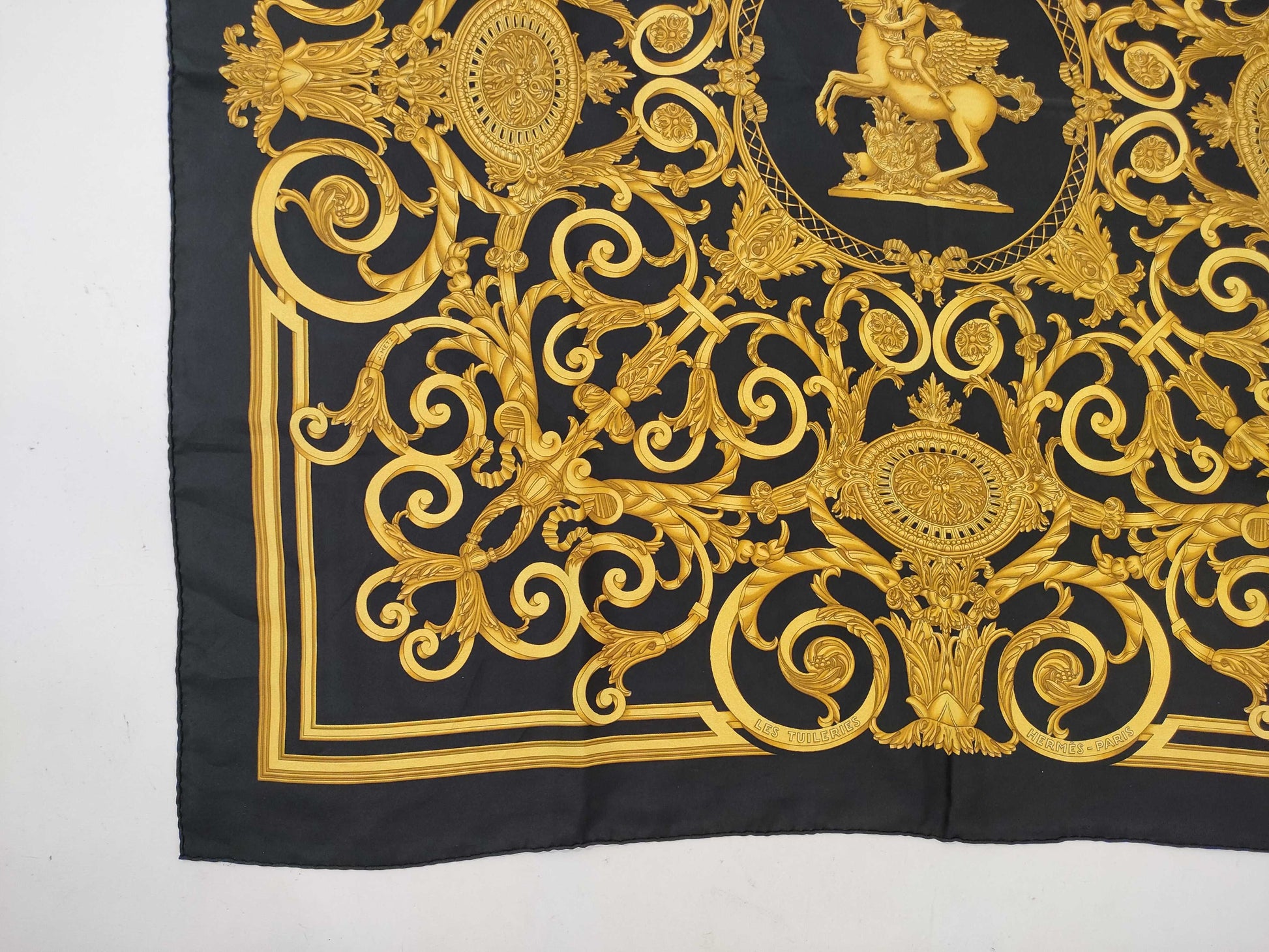 HERMES Carre Black LES TUILERIES Scarf with Tag Removed