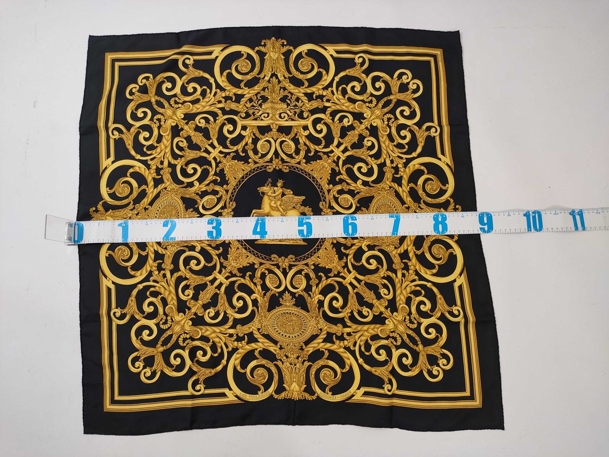 HERMES Carre Black LES TUILERIES Scarf with Tag Removed