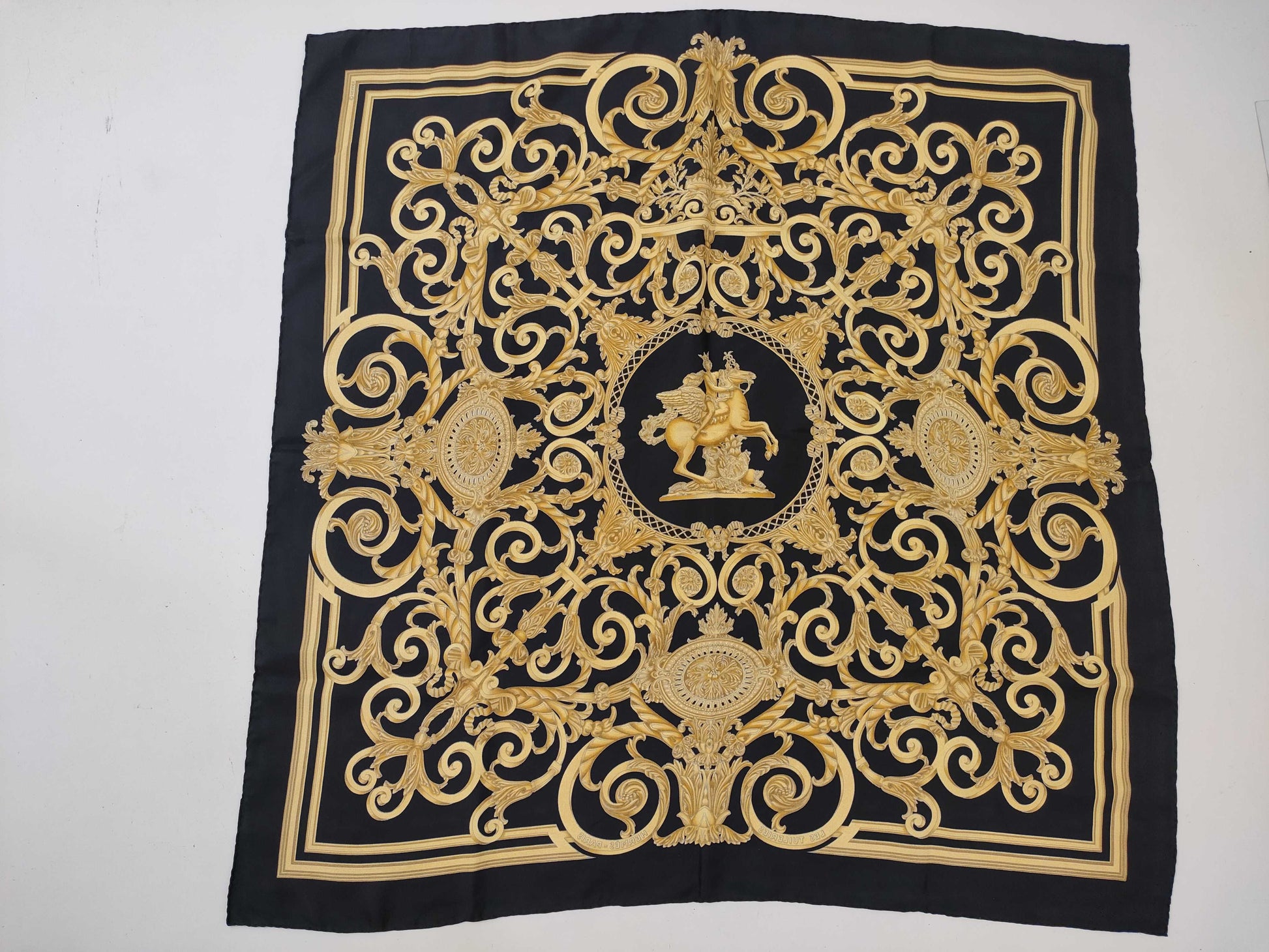 HERMES Carre Black LES TUILERIES Scarf with Tag Removed