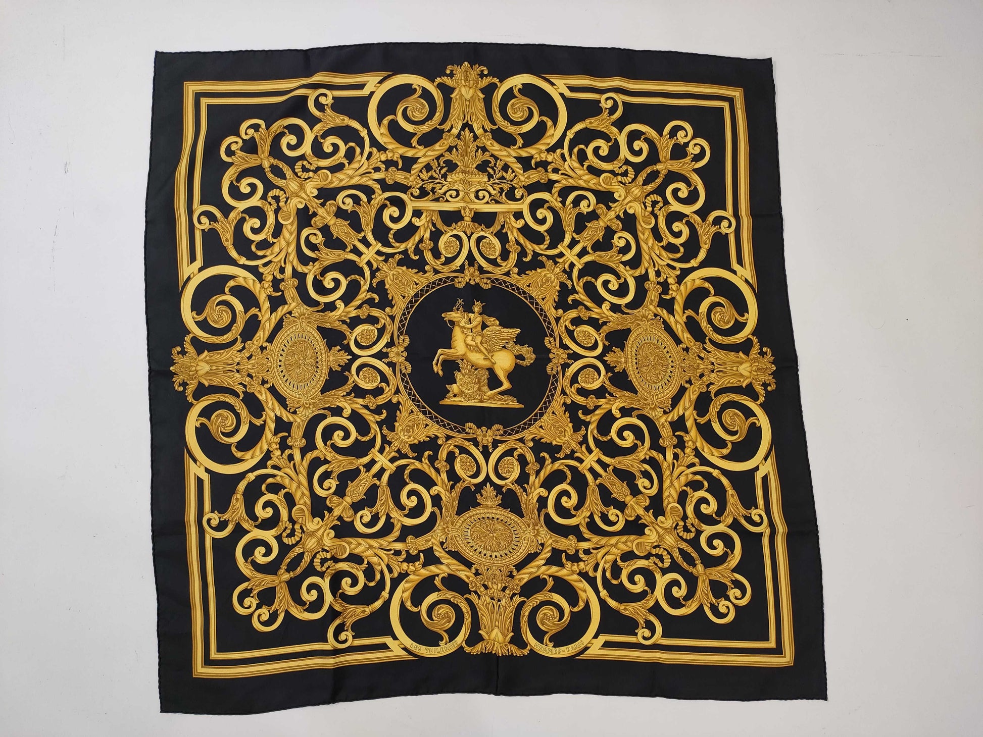 HERMES Carre Black LES TUILERIES Scarf with Tag Removed
