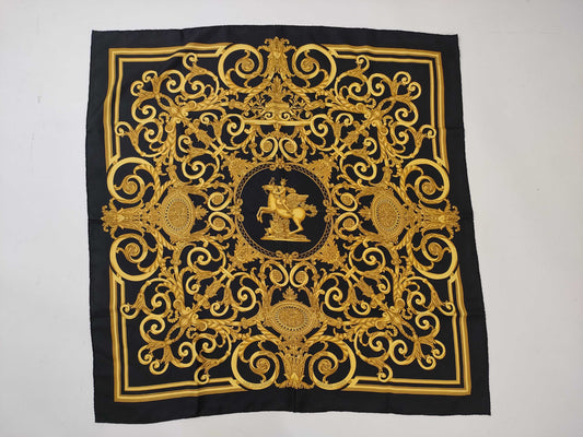 HERMES Carre Black LES TUILERIES Scarf with Tag Removed