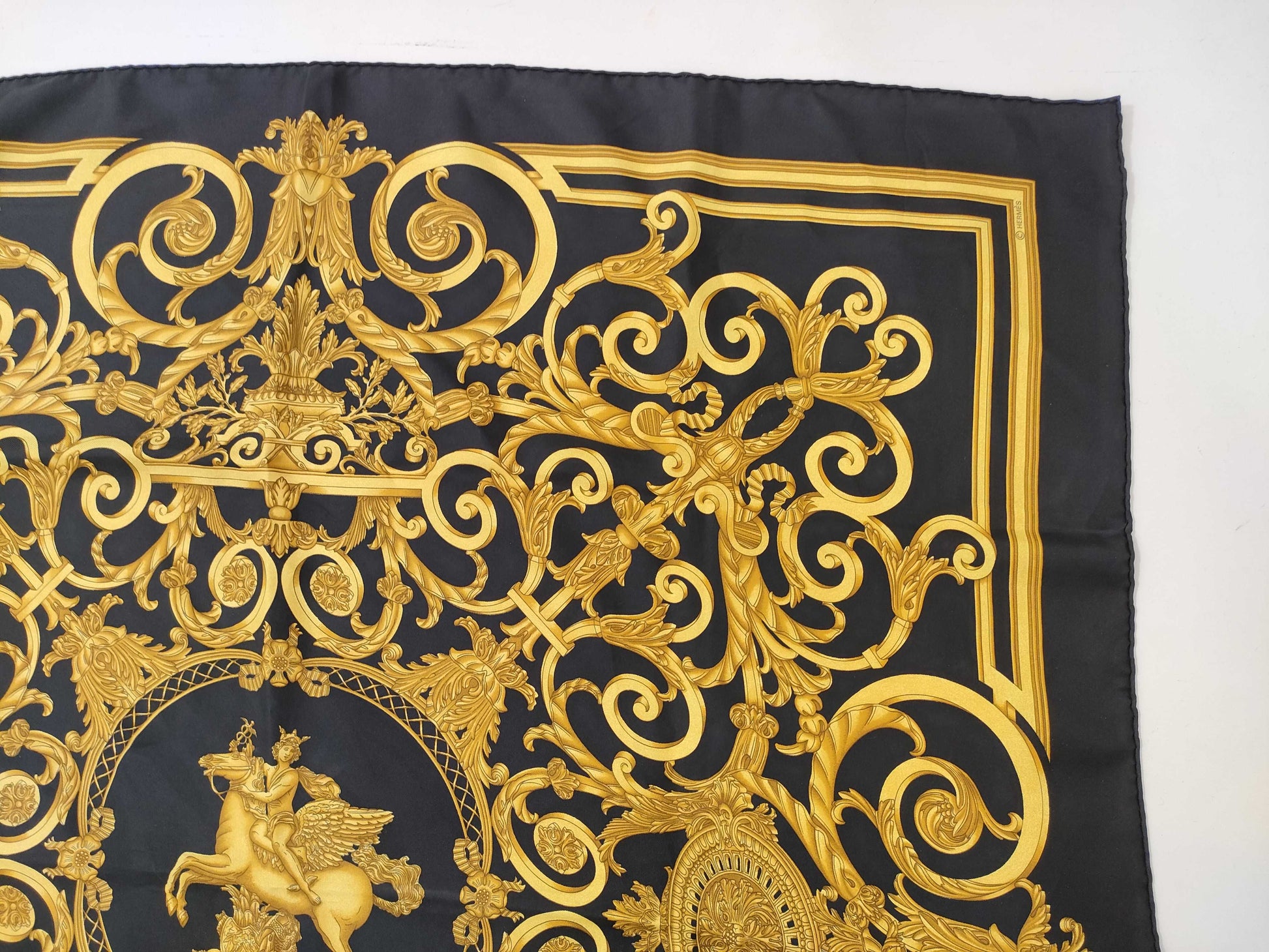 HERMES Carre Black LES TUILERIES Scarf with Tag Removed