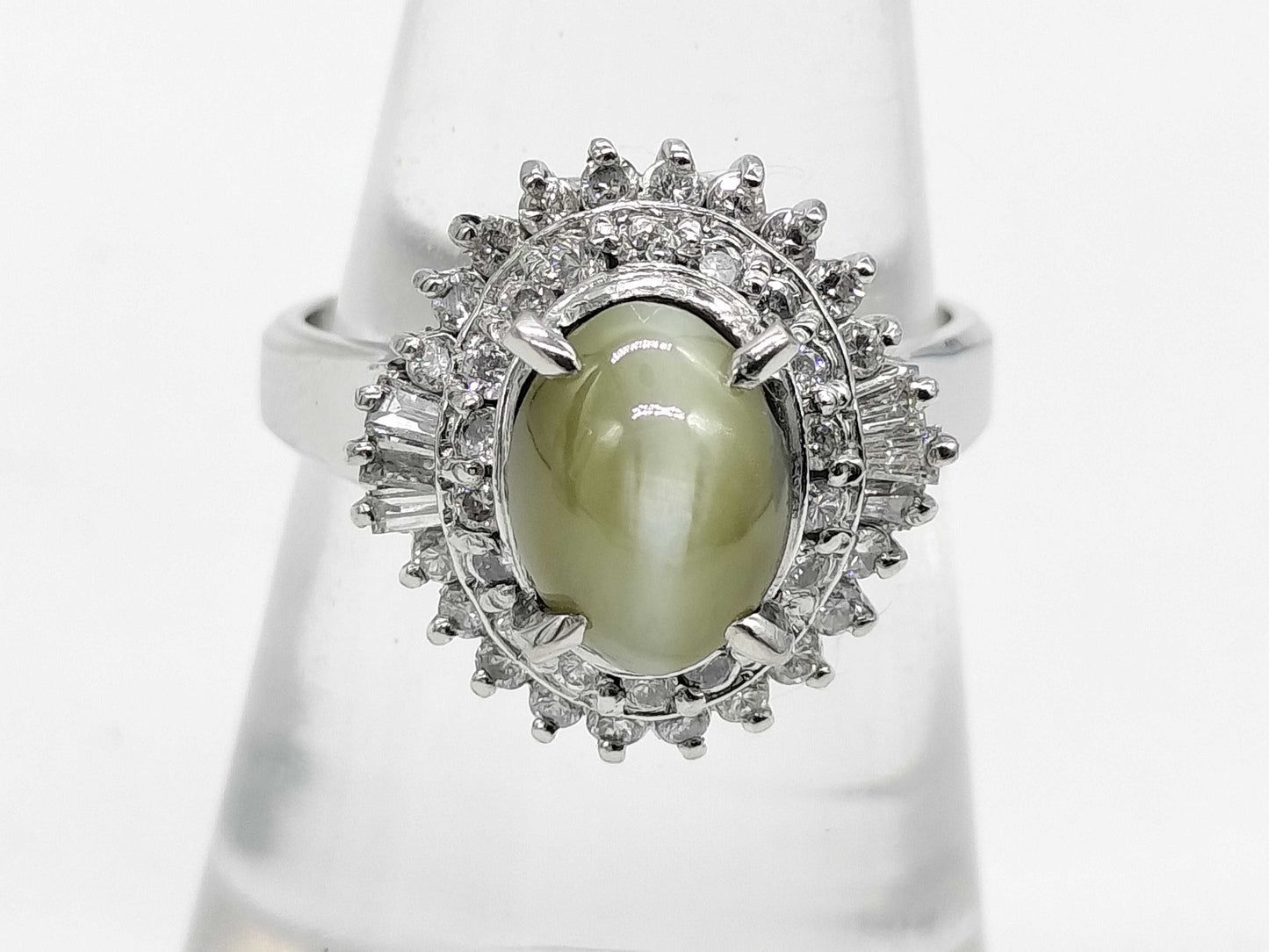Chrysoberyl Cat's Eye 3.22ct D0.52ct Pt900 7.4g Ring 