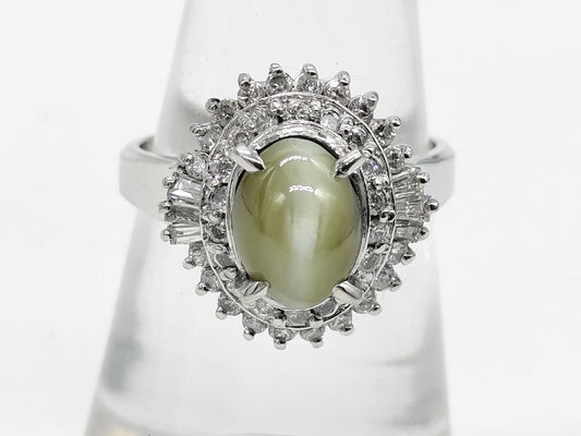 Chrysoberyl Cat's Eye 3.22ct D0.52ct Pt900 7.4g Ring 