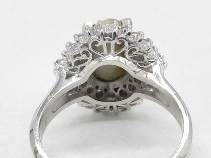 Chrysoberyl Cat's Eye 3.22ct D0.52ct Pt900 7.4g Ring 