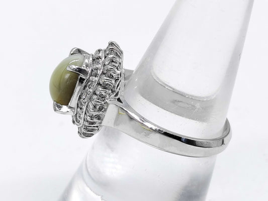 Chrysoberyl Cat's Eye 3.22ct D0.52ct Pt900 7.4g Ring 