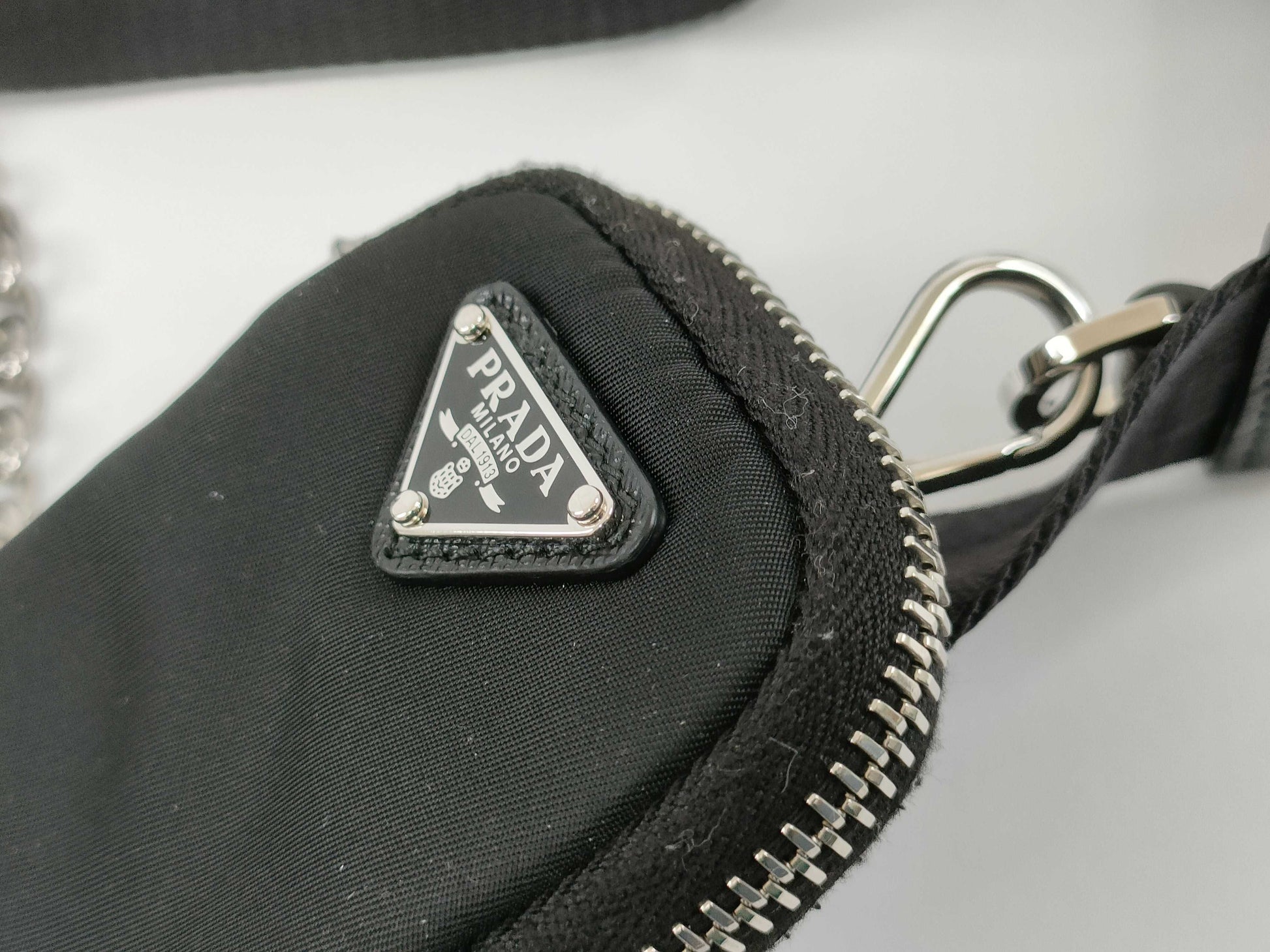 PRADA Nylon Re-Edition 2005 Re-Nylon Chain Shoulder Bag, Black, 1BH204