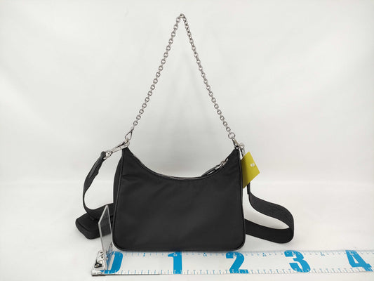 PRADA Nylon Re-Edition 2005 Re-Nylon Chain Shoulder Bag, Black, 1BH204