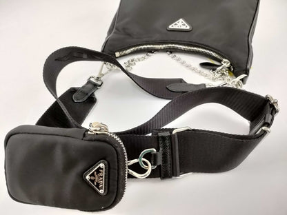 PRADA Nylon Re-Edition 2005 Re-Nylon Chain Shoulder Bag, Black, 1BH204