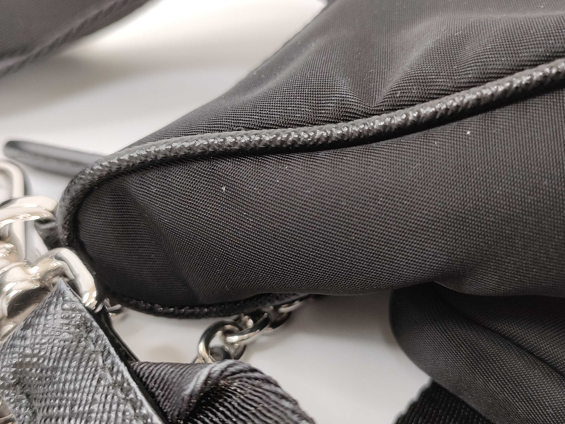 PRADA Nylon Re-Edition 2005 Re-Nylon Chain Shoulder Bag, Black, 1BH204