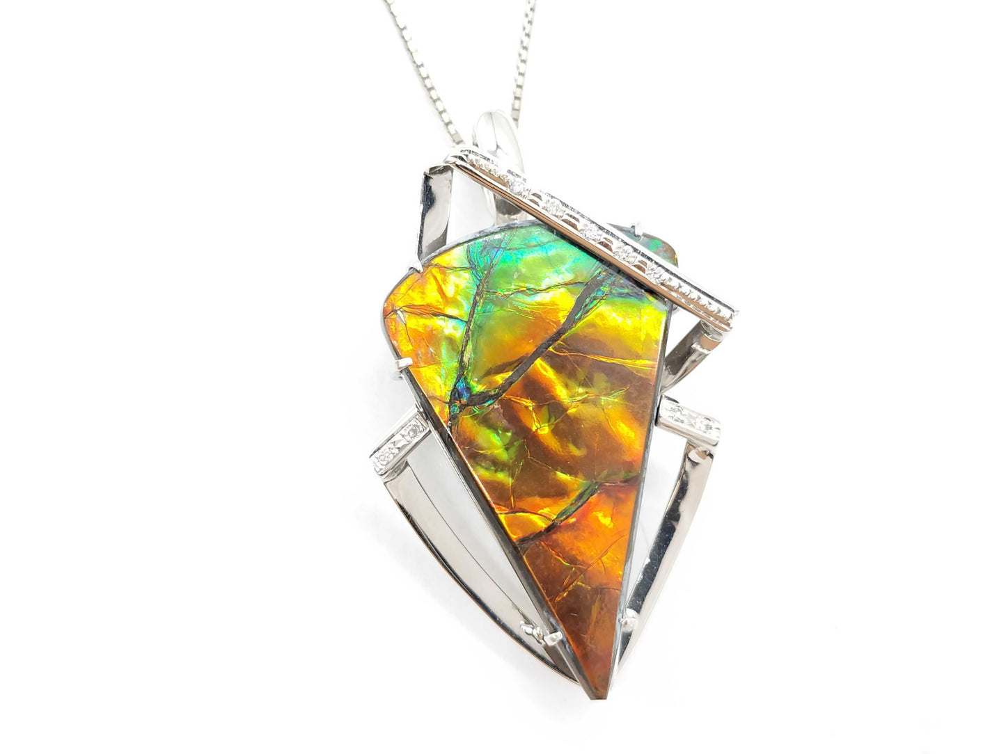 Ammolite 21.401ct D0.06ct K18WG/K18 13.1g Necklace 