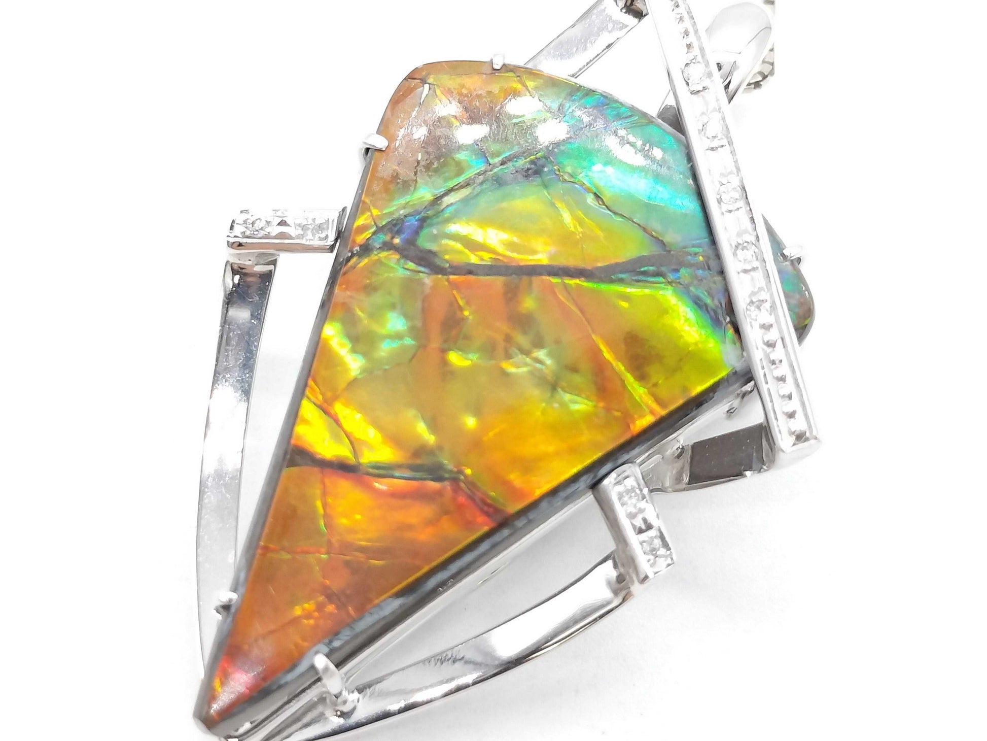 Ammolite 21.401ct D0.06ct K18WG/K18 13.1g Necklace 