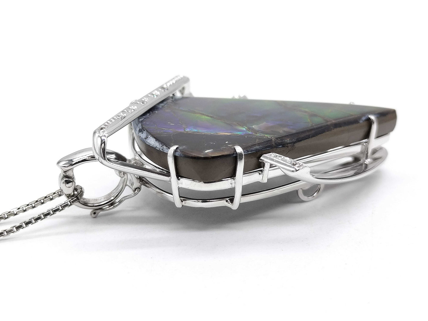 Ammolite 21.401ct D0.06ct K18WG/K18 13.1g Necklace 
