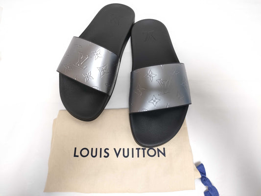 LOUIS VUITTON Monogram Waterfront Line Sandals Black/Silver Sandals