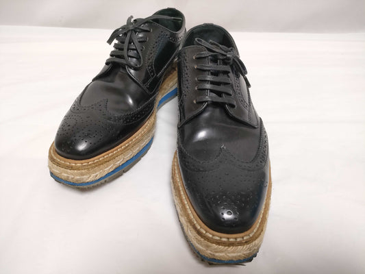PRADA Espadrilles Platform Brogue Shoes Black Other Shoes