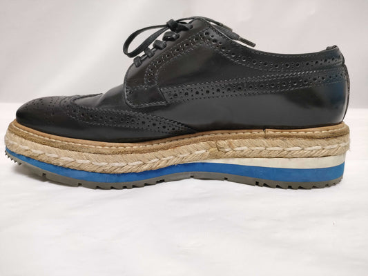 PRADA Espadrilles Platform Brogue Shoes Black Other Shoes