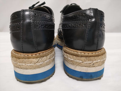 PRADA Espadrilles Platform Brogue Shoes Black Other Shoes