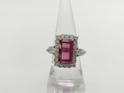 Rubellite 4.37ct D0.91ct/1.13ct PT900 10.3g Ring 