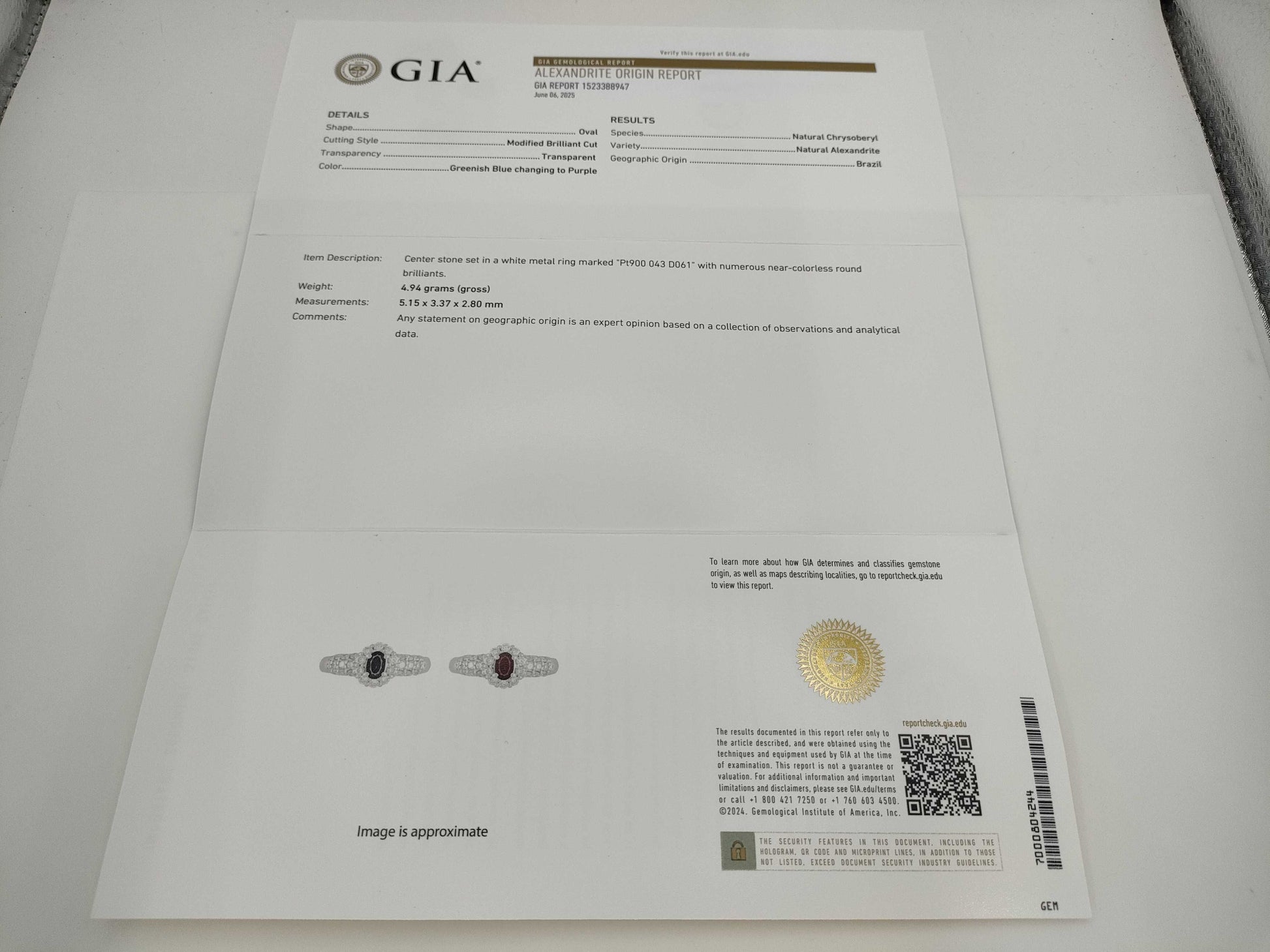 AX 0.43ct D 0.61ct PT900 4.9g Ring 