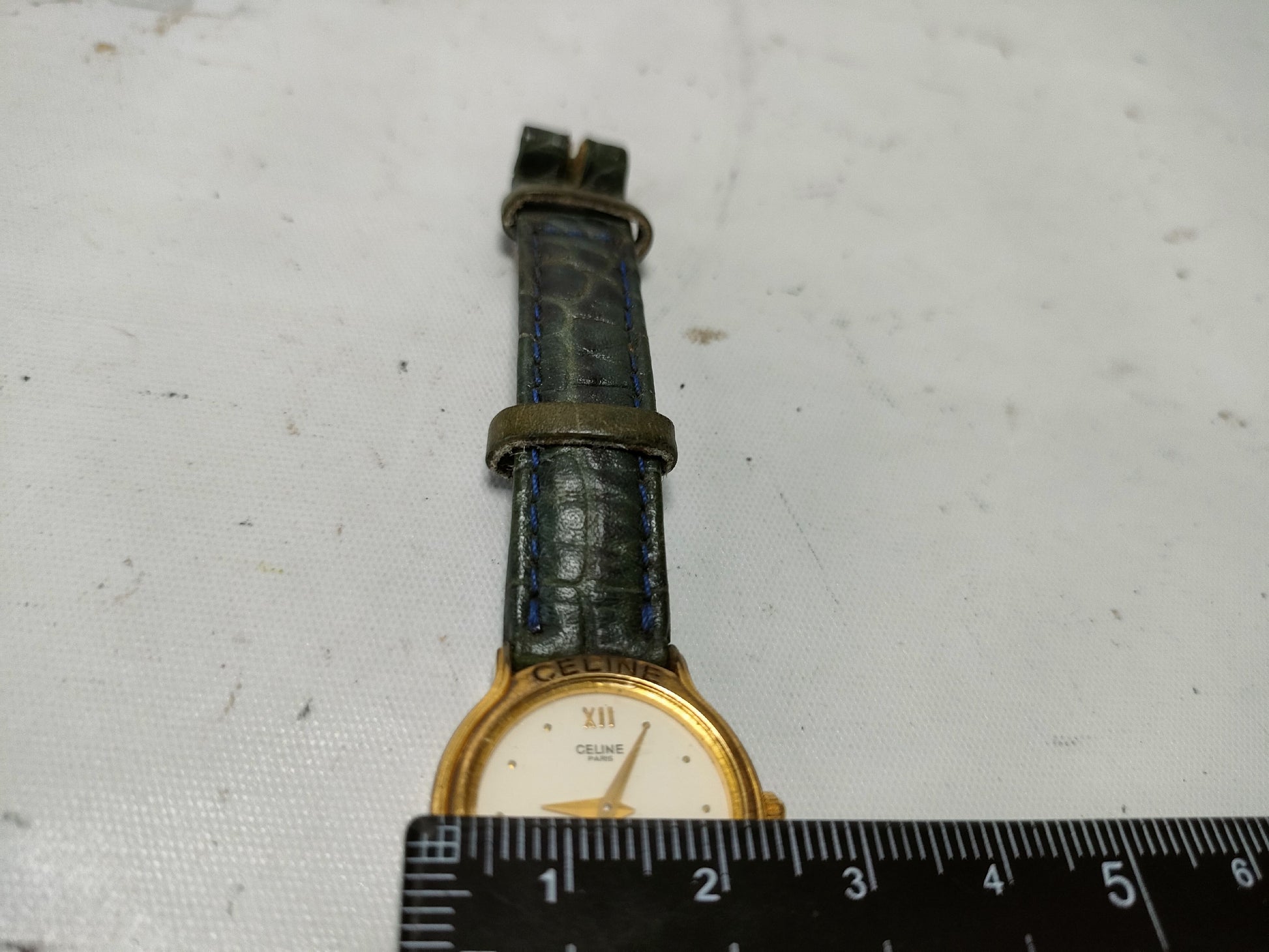 CELINE Horse and Carriage Logo Watch, Vintage Crocodile Embossed, Unmoving, Women's Watch