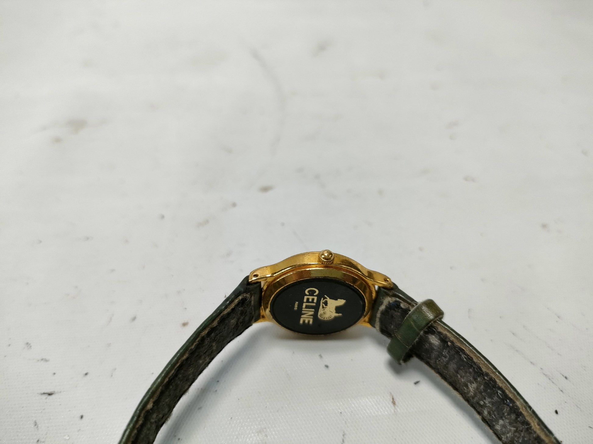 CELINE Horse and Carriage Logo Watch, Vintage Crocodile Embossed, Unmoving, Women's Watch