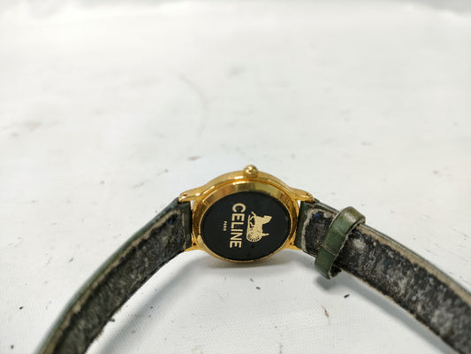 CELINE Horse and Carriage Logo Watch, Vintage Crocodile Embossed, Unmoving, Women's Watch