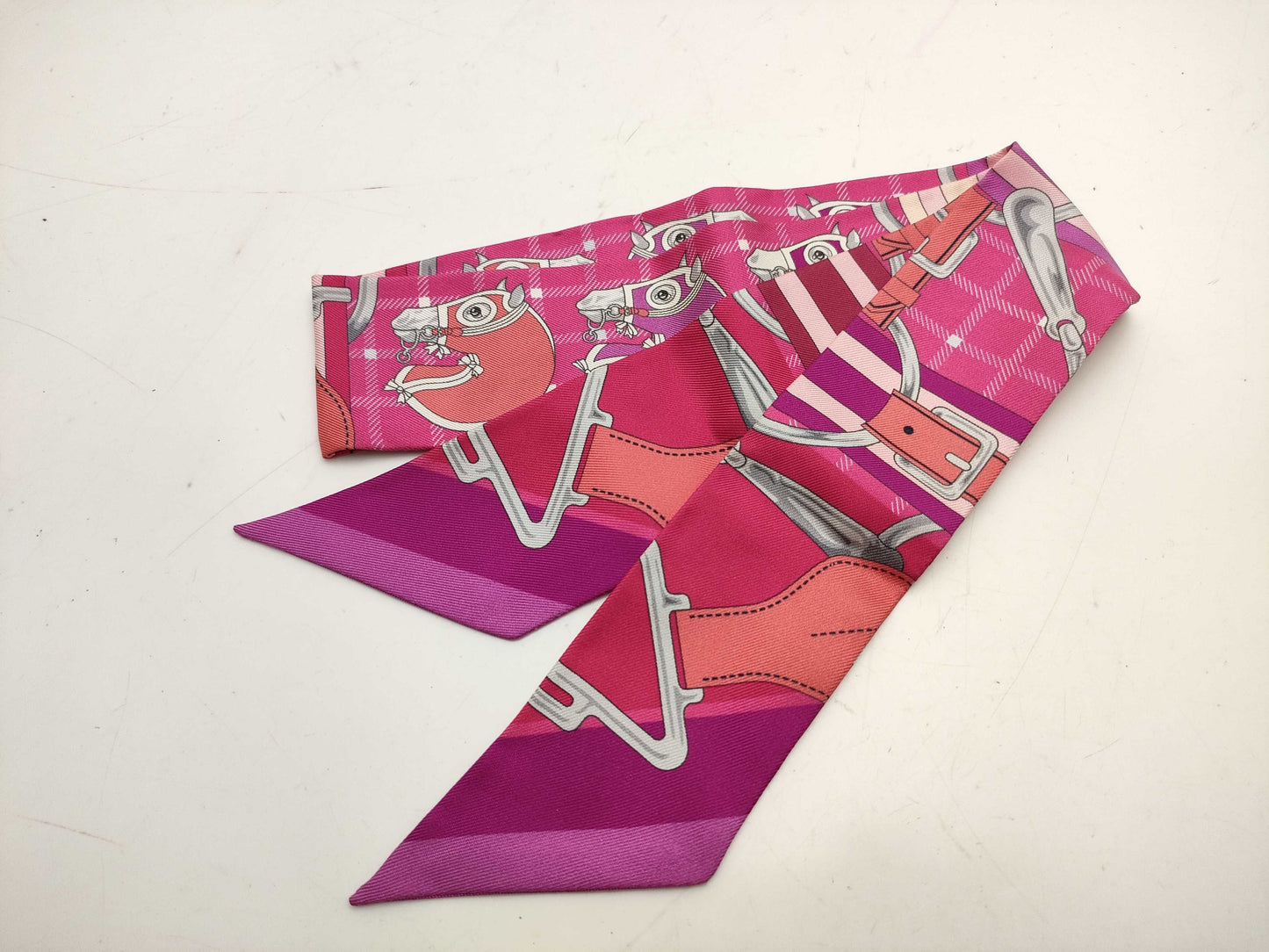 HERMES Twilly Tattersall Scarf