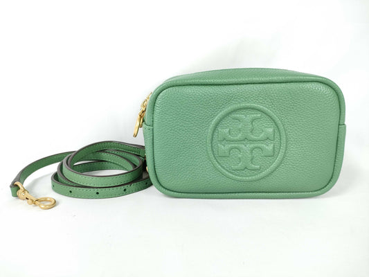 Tory Burch Leather Logo Shoulder Bag Green