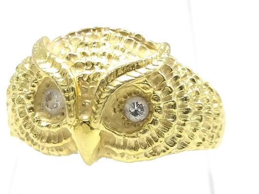 Owl motif D0.10ct K18 4.7g ring 